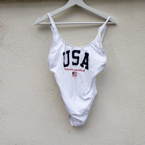 NEW Polo Ralph Lauren White USA One-Piece Swimsuit - Picture 2 of 6